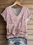 Women Floral Short Sleeve Tee T-shirt V Neck Printing Casual Summer Graphic Tee Top