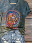Women Abstract Short Sleeve Tee T-shirt V Neck Printing Casual Summer Graphic Tee Top
