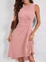 Women Plain Sleeveless Summer Split Joint Dress Crew Neck Daily Vintage Midi Tank A-Line Dress