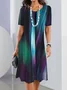 Women Abstract Short Sleeve Summer Printing Dress Crew Neck Daily Vintage Midi Tunic H-Line Dress