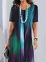 Women Abstract Short Sleeve Summer Printing Dress Crew Neck Daily Vintage Midi Tunic H-Line Dress