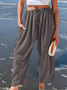 Women Plain Long Elastic Waist Pants Casual Spring/Fall Trousers