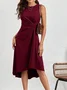 Women Plain Sleeveless Summer Split Joint Dress Crew Neck Daily Vintage Midi Tank A-Line Dress