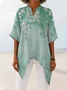 Women Floral Half Sleeve Shirt Summer Printing V Neck Daily Vintage Top