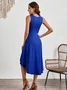 Women Plain Sleeveless Summer Split Joint Dress Crew Neck Daily Vintage Midi Tank A-Line Dress