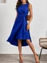 Women Plain Sleeveless Summer Split Joint Dress Crew Neck Daily Vintage Midi Tank A-Line Dress