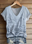 Women Floral Short Sleeve Tee T-shirt V Neck Printing Casual Summer Graphic Tee Top