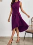 Women Plain Sleeveless Summer Split Joint Dress Crew Neck Daily Vintage Midi Tank A-Line Dress