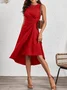 Women Plain Sleeveless Summer Split Joint Dress Crew Neck Daily Vintage Midi Tank A-Line Dress