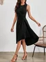 Women Plain Sleeveless Summer Split Joint Dress Crew Neck Daily Vintage Midi Tank A-Line Dress
