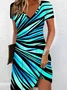 Women Abstract Short Sleeve Summer Dress V Neck Daily Casual Midi Fit & Flare Dress A-Line Dress