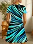 Women Abstract Short Sleeve Summer Dress V Neck Daily Casual Midi Fit & Flare Dress A-Line Dress