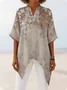 Women Floral Half Sleeve Shirt Summer Printing V Neck Daily Vintage Top