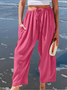 Women Plain Long Elastic Waist Pants Casual Spring/Fall Trousers