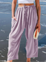 Women Plain Long Elastic Waist Pants Casual Spring/Fall Trousers