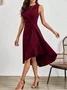 Women Plain Sleeveless Summer Split Joint Dress Crew Neck Daily Vintage Midi Tank A-Line Dress