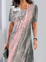 Women Abstract Short Sleeve Summer Printing Dress Crew Neck Daily Vintage Midi Tunic H-Line Dress