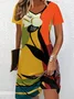 Women Abstract Short Sleeve Summer Dress V Neck Daily Casual Midi Fit & Flare Dress A-Line Dress