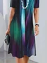 Women Abstract Short Sleeve Summer Printing Dress Crew Neck Daily Vintage Midi Tunic H-Line Dress