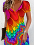 Women Abstract Short Sleeve Summer Dress V Neck Daily Casual Midi Fit & Flare Dress A-Line Dress