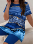 Women Abstract Printing Two-Piece Set Daily Short Sleeve Casual Summer Top With Pants Matching Set