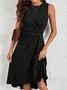Women Plain Sleeveless Summer Split Joint Dress Crew Neck Daily Vintage Midi Tank A-Line Dress