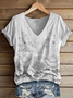Women Floral Short Sleeve Tee T-shirt V Neck Printing Casual Summer Graphic Tee Top