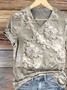 Women Floral Short Sleeve Tee T-shirt V Neck Printing Casual Summer Graphic Tee Top