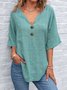 Women Plain Half Sleeve Blouse Summer V Neck Daily Vintage Top