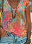 Women Abstract Short Sleeve Tee T-shirt V Neck Printing Casual Summer Graphic Tee Top