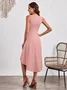 Women Plain Sleeveless Summer Split Joint Dress Crew Neck Daily Vintage Midi Tank A-Line Dress