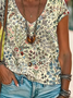 Women Floral Short Sleeve Tee T-shirt V Neck Printing Casual Summer Graphic Tee Top