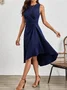 Women Plain Sleeveless Summer Split Joint Dress Crew Neck Daily Vintage Midi Tank A-Line Dress