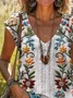 Women Floral Short Sleeve Tee T-shirt V Neck Printing Casual Summer Graphic Tee Top