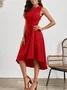 Women Plain Sleeveless Summer Split Joint Dress Crew Neck Daily Vintage Midi Tank A-Line Dress