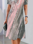 Women Abstract Short Sleeve Summer Printing Dress Crew Neck Daily Vintage Midi Tunic H-Line Dress