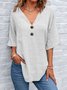 Women Plain Half Sleeve Blouse Summer V Neck Daily Vintage Top