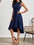 Women Plain Sleeveless Summer Split Joint Dress Crew Neck Daily Vintage Midi Tank A-Line Dress