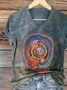 Women Abstract Short Sleeve Tee T-shirt V Neck Printing Casual Summer Graphic Tee Top