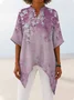 Women Floral Half Sleeve Shirt Summer Printing V Neck Daily Vintage Top