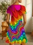 Women Abstract Short Sleeve Summer Dress V Neck Daily Casual Midi Fit & Flare Dress A-Line Dress