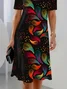 Women Abstract Short Sleeve Summer Printing Dress Crew Neck Daily Vintage Midi Tunic H-Line Dress