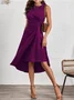 Women Plain Sleeveless Summer Split Joint Dress Crew Neck Daily Vintage Midi Tank A-Line Dress