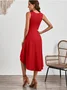 Women Plain Sleeveless Summer Split Joint Dress Crew Neck Daily Vintage Midi Tank A-Line Dress