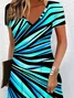 Women Abstract Short Sleeve Summer Dress V Neck Daily Casual Midi Fit & Flare Dress A-Line Dress