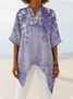 Women Floral Half Sleeve Shirt Summer Printing V Neck Daily Vintage Top