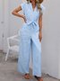 Women Striped V Neck Sleeveless Casual Summer Cotton Jumpsuit