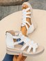 New Summer Sandals For Women Soft Leather Wedge Heel Rhinestone Thick-soled Roman Sandals Elegant Hollow Sandals