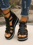 New Summer Sandals For Women Soft Leather Wedge Heel Rhinestone Thick-soled Roman Sandals Elegant Hollow Sandals