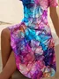 Women Floral Short Sleeve Summer Printing Dress V Neck Daily Casual Midi Fit & Flare Dress A-Line Dress